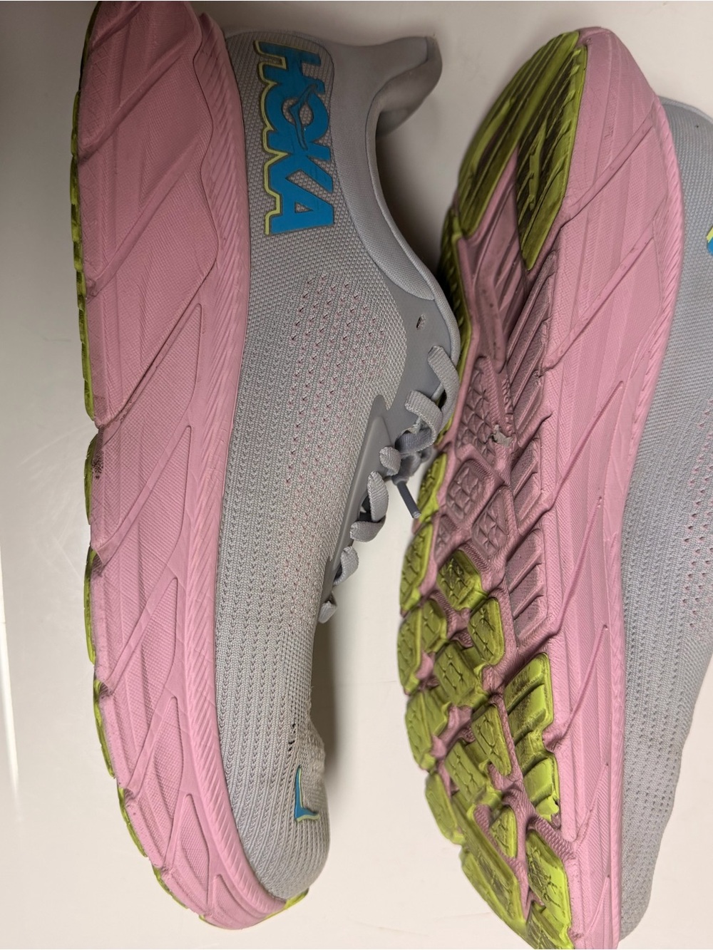Hoka Women's Athletic Running Shoes — Light Gray, Pink & Lime